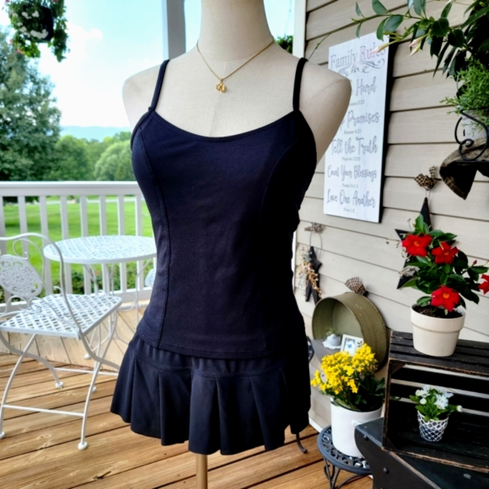 BALTEX ♡ Gorgeous Black 2pc Tankini Top 'n Pleated Fanned Out Skirtini Bottoms 8